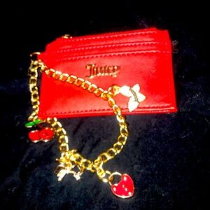 Juicy Couture Red Card Holder with Gold Chain